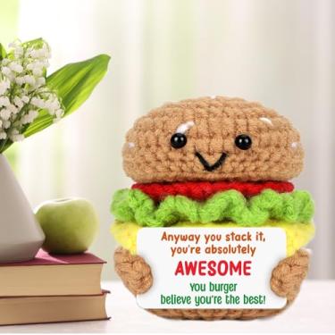 Imagem de Mini presente de incentivo incrível – Presente de apreciação de hambúrguer de crochê feito à mão, lembrete de automotivação positiva, inspiração diária para mulheres e homens, melhor amigo, colega de