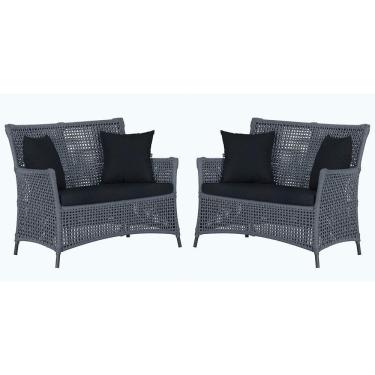 Imagem de 2 Sofás área Externa Igapó Alumínio Preta Corda Náutica E12 Prata