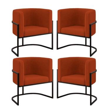 Imagem de Kit 04 Poltronas Lua Sala Decorativa Base De Ferro Black Terracota