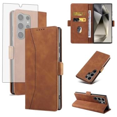 Imagem de Asuwish Capa carteira flip para celular Samsung Galaxy S24 Ultra 5G com protetor de tela de vidro temperado, capa fólio magnética, compartimento para cartão de crédito, suporte, acessórios para