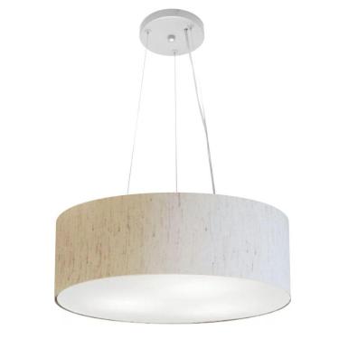 Imagem de Lustre Pendente Cilíndrico Vivare Md-4184 Cúpula Em Tecido 45x15cm - Bivolt Linho Bege 127/220v