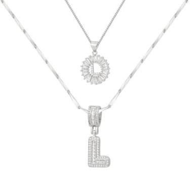 Imagem de Colar feminino com letras douradas/prateadas, banhado a ouro 14K, joias personalizadas com nome personalizado, colar com pingente de iniciais para casal, 2 peças, colar elegante e delicado para