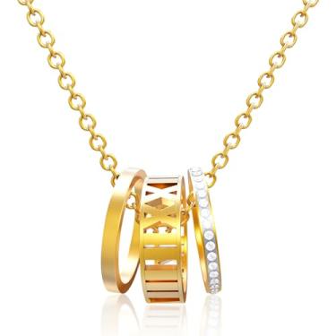 Imagem de Colar com pingente de círculo de algarismos romanos, corrente delicada banhada a ouro 18K para mulheres, Large, Metal banhado a ouro 18k, Sem Pedra Preciosa