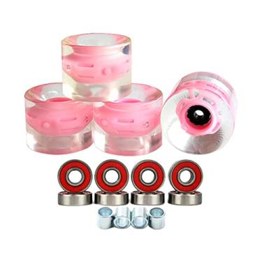 Imagem de Pacote com 4 rodas luminosas para skate Longboard 78A que brilham à noite - aumentam a velocidade, maximizam o desempenho - perfeitas para patinação interna e externa - Material PU - Alto - Rosa
