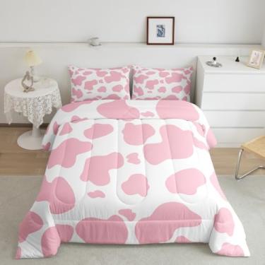 Imagem de Manfei Conjunto de edredom infantil com estampa de pele de vaca leiteira, rústica, gado de fazenda, para decoração de quarto de meninos e adolescentes, rosa fofo de couro bovino com 1 fronha para