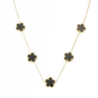 Imagem de CJL CANKIRA Colar feminino de clavícula de flor banhado a ouro 18 K - Pingente moderno de corrente de clavícula da sorte com trevo de cinco folhas, joia delicada para presente para ela, Medium, Aço