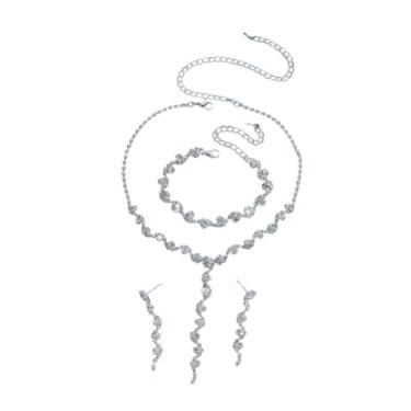 Imagem de Conjunto de joias requintadas, joias de casamento para noivas, oval, lágrima, strass, imitação de cristal, colar, brincos com pingente perfurado, conjunto de brincos para festa de formatura, Metal