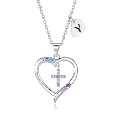 Imagem de DVAVA Colar de cruz para meninas, filhas, batismo, primeira comunhão, confirmação de formatura, presentes para filha, 16 inch+2 inch, Cobre, Zircônia cúbica 2