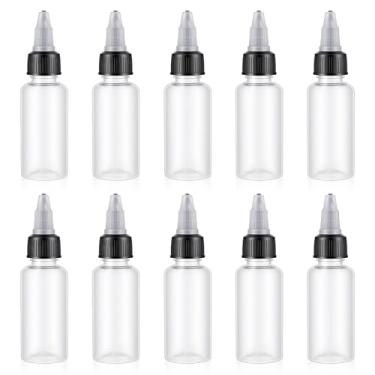 Imagem de FdcZeyxior 10 garrafas plásticas de 30 ml com tampa torcida, garrafas dispensadoras transparentes, garrafa de líquido extrudado, garrafa de esguicho vazia para laboratório, tinta de tatuagem, pigmento