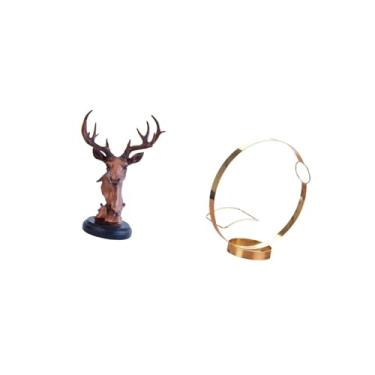 Imagem de Fenteer Combinação de Estátua de Resina de Cabeça de Veado E Suporte de Garrafa de Vinho de Ferro para Decoração Elegante de Casa E Organizador de Mesa de Cab