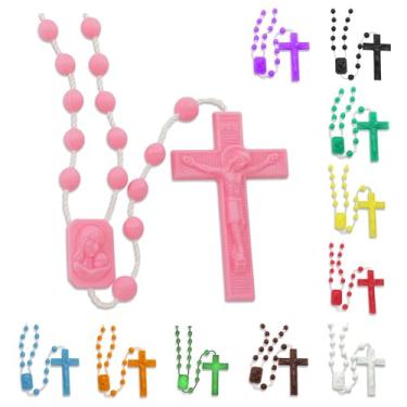 Imagem de Rosário de plástico a granel pacote com 25 rosários de plástico rosa feitos na Itália - cada rosário embalado individualmente em um saco