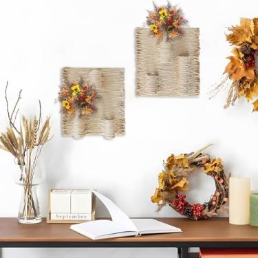 Imagem de ZEXUIRU Conjunto de 2 decorações de arte de parede de corda boho para pendurar em casa de fazenda, suporte de vaso de flores rústico de juta para pendurar em casa, jardim, varanda ao ar livre
