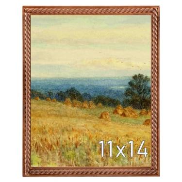 Imagem de Muzilife Moldura de madeira de 28 x 35 cm com capa de vidro HD, moldura vintage em forma de corda para exibição de imagens 20 x 25 cm com tapete ou 28 x 35 sem tapete, vertical e horizontal na parede