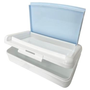 Imagem de Caixa de armazenamento de arte de plástico de camada dupla, organizador de lápis rígido e durável para pincéis, tintas, carimbos, borracha, adesivo