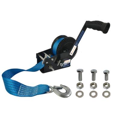 Imagem de Bigorenda Guincho de reboque de barco resistente 1,587 kg, catraca bidirecional com engrenagem 4: 1/8: 1, guincho de reboque de barco com alça de 33 pés, guincho de manivela portátil para barco
