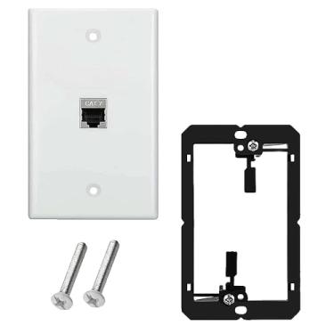 Imagem de Kework Placa de parede Ethernet de 1 porta com suporte, 10 Gbps 600 MHZ, módulo Keystone de acoplador fêmea para fêmea Cat7 RJ45, placa de cobertura frontal de saída sem solda para modem de TV, laptop