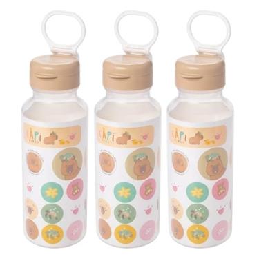 Imagem de Garrafinha De Água Infantil Com Cartela de Adesivos Personagens Squeeze Garrafa Abre Fácil 600ml (Capivara | Kit 3)