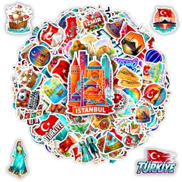 Imagem de BETANAS Pacote de adesivos de viagem de 100 peças, adesivo impermeável de vinil da cultura Türkiye, decalques turcos da herança de Istambul para laptop, carro, garrafa de água, capacete, scrapbook