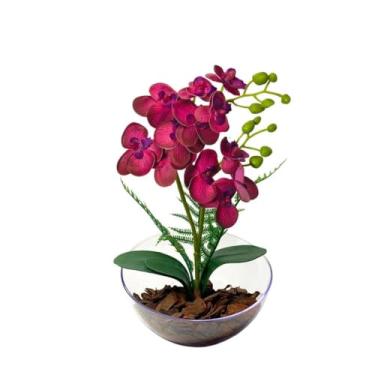 Imagem de Planta Artificial – Arranjo de Orquídeas Real Toque em Vaso Lua para Decoração de Casa e Escritório(Vermelha)