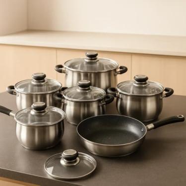 Imagem de Jogo de Panelas Inox Premium GENEBRA 7 Camadas Revestimento Interno e Externo Antiaderente 12 Peças