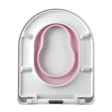 Imagem de Assento sanitário de fechamento suave com liberação rápida, assento pequeno embutido, resina resistente, tampa oval de vaso sanitário com dobradiças ajustáveis para facilitar a limpeza (azul) (rosa)