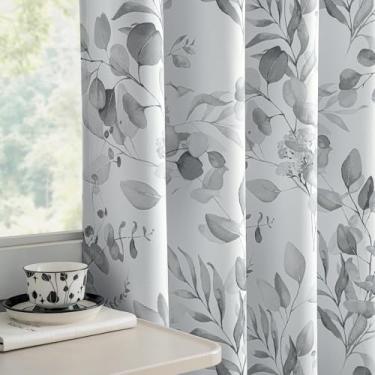 Imagem de Xwincel Cortinas blackout 100% de 182 cm de comprimento para quarto, cortinas com estampa floral cinza para escurecimento da sala de estar, cortinas com padrão de aquarela com isolamento térmico