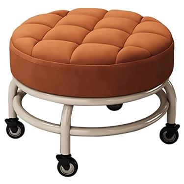 Imagem de BSNANCA Banqueta de couro com rolamento baixo - banqueta giratória pequena com rodas universais para troca de sapatos, para escritório em casa, biblioteca, garagem, loja, fitness, esporte, verde