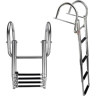 Imagem de OKUOKA Escadas, Escada de extensão telescópica resistente com grades de mão, escada portátil dobrável para barcos de natação para iate marítimo