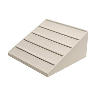 Imagem de simhoa Organizador de óculos de sol, expositor de óculos e joias, bandeja trapezoidal de 5 níveis para exibição de de grau, ideal para de casa, Bege