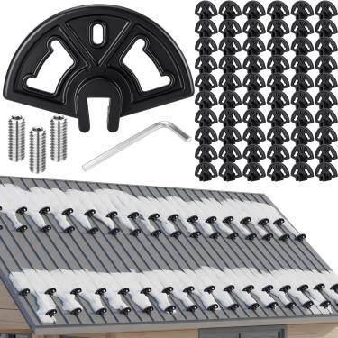 Imagem de Pinkunn 60 peças de protetores de neve de costura em pé para telhados de metal, paradas de neve de plástico com parafusos e chave inglesa, paradas de gelo no telhado evitam o acúmulo de gelo
