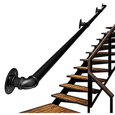 Imagem de Corrimão de tubulação/corrimão de escada de ferro forjado a vento industrial, loft interno doméstico contra a parede alça de jardim de infância antiderrapante antigo, preto (1 pés-6 m) (tamanho: 2,1 m