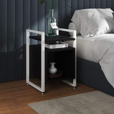 Imagem de Mesa De Cabeceira Industrial Marrocos Ferro Branco E Tampo Preto