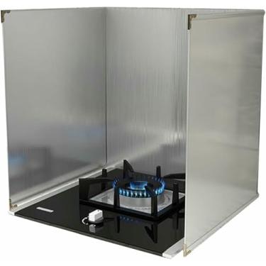 Imagem de HYUIO Protetor dobrável contra respingos de fogão, protetor de respingos de óleo, protetor de graxa antiaderente, tela de respingos de graxa de aço inoxidável, múltiplo, para protetor de parede