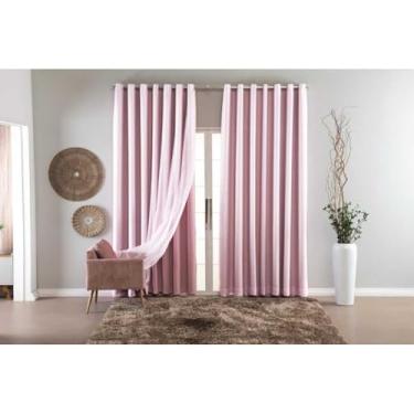Imagem de Cortina para sala,Cortina Blackout Com Voil 2,50x2,70 Para Sala E Quarto(Rosa/Branco)