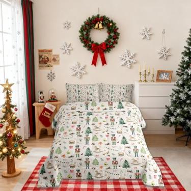 Imagem de Conjunto de edredom infantil quebra-nozes tamanho solteiro, Feliz Natal, pinheiro, decoração de quarto de meninos e meninas, festival de Natal, edredom de inverno, conjunto de edredom verde bege, 1