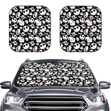Imagem de GENANY 2 peças de sombra de para-brisa de terror para caminhão SUV (71 x 78 cm), para-brisa, persianas para janelas frontais, blocos de proteção UV, decoração automotiva de Natal
