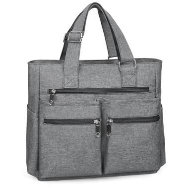 Imagem de VOLGANIK ROCK Bolsa de lona à prova d'água de nylon com vários bolsos, bolsa de ombro para laptop, bolsa de trabalho para professores, bolsa de mão para mulheres e homens, Cinza 2, Large