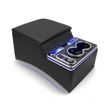 Imagem de Organizador de apoio de braço do console central com console central de iluminação de humor atualizado em 7 cores para caminhões, minivans, carros e SUV, caixa de armazenamento do banco do banco
