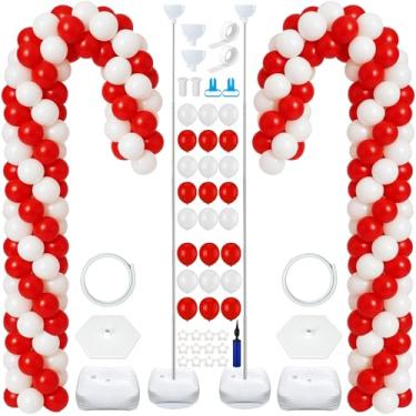 Imagem de Soulchen 2 conjuntos de kits de suporte de bengala doce de Natal tubo de metal ajustável de 2,5 m com 180 peças de balões vermelhos e brancos para decorações de Natal, tema de doces, artigos de festa