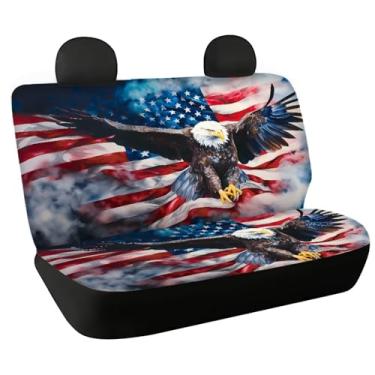 Imagem de Binienty Capas de assento de carro aquarela bandeira americana águia para mulheres e homens, acessórios automotivos, 2 peças elásticas resistentes ao desgaste para banco traseiro acessórios para