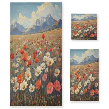 Imagem de ATTX Conjunto de toalhas de banho com pintura a óleo vintage de flores silvestres de 3 peças - Ultra macio e de secagem rápida, toalhas de mão absorventes de grau de hotel e spa para banheiro #45