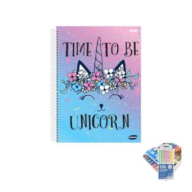 Imagem de Kit Caderno Feminino KBOM 1 Matéria Capa Dura com 96 Folhas + Caneta Trigel Metálica + Marca Texto Lumini Pastel