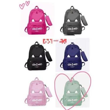 Imagem de Mochila Escolar Gato Rosto Meow Com Estojo 2022 - oem, Preta