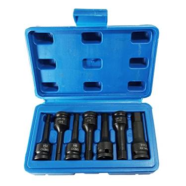 Imagem de Conjunto de bits soquete impacto 7pcs 3 8 polegada Drive Aço Cromo Molibdênio Chave Hexagonal Métrico Bit Allen Impact Spline com Caixa Transporte