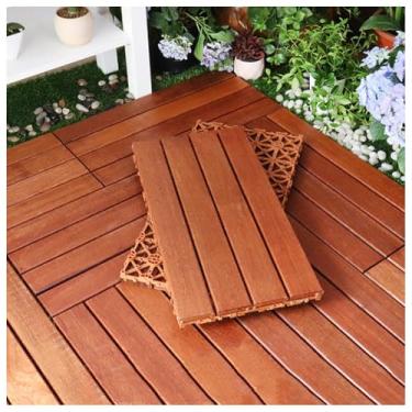 Imagem de SPXMQSS Azulejos de deck de madeira, azulejos de piso ao ar livre, azulejo de convés interligados resistente ao desgaste fácil de instalar para uso interno e externo 30 x 60 x 3 cm 12 peças
