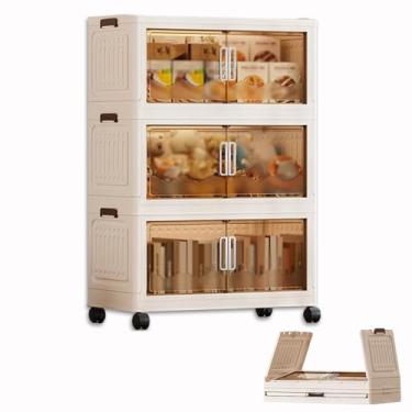 Imagem de SPXMQSS Caixa de plástico de armazenamento, caixas de plástico com tampa e rodas, caixa organizadora dobrável transparente, caixas de armazenamento empilháveis, para roupa brinquedos campismo