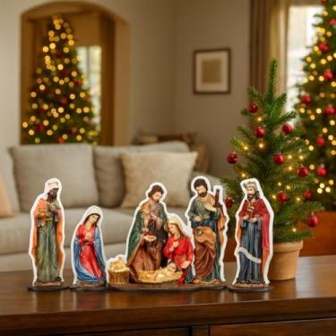 Imagem de Presépio Natalino MDF 6 Peças Sagrada Família Sem Casinha Para Decoração de Natal (Presépio 02)