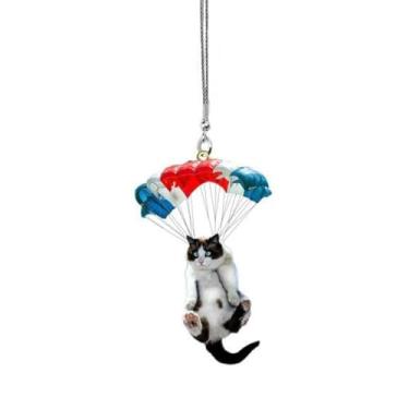Imagem de KIMISS Balão Colorido Gato Carro Pendurado Ornamentos Interior Pingente de Carro Decoração para Espelho Retrovisor Porta do Pátio (Pára-quedas)