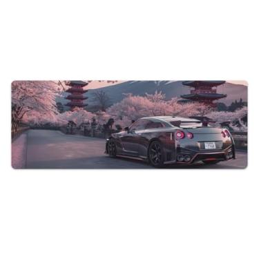 Imagem de HouLaiZhe JDM Car R35 Mount Fuji Cherry Blossoms Gaming Mouse Pads JDM Car Desk Pads Grandes Mousepads para teclado de mesa, tapete de computador 30 x 80 cm