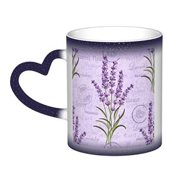 Imagem de Caneca de café divertida com estampa de lavanda, copo de cerâmica com mudança de cor sensível ao calor 12 Oz, para café/chá/leite/cacau, para adolescente/aniversário/festival/presentes